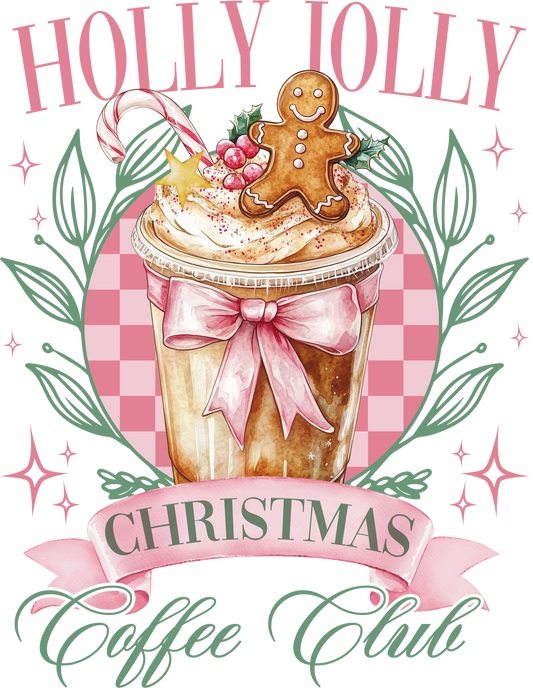 Christmas-themed coffee cup with a gingerbread man and candy cane, surrounded by festive elements.