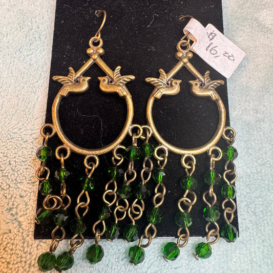 ~ Green Crystal Bird Dangle Earrings ~