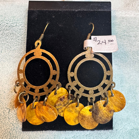 ~ Mustard Yellow SeaShell Dangles ~