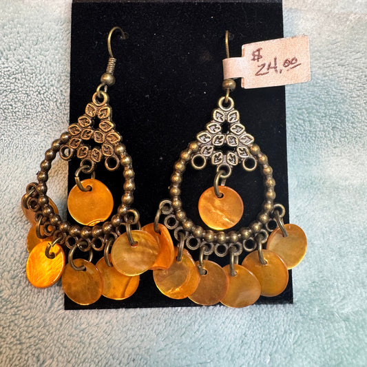 ~ Bright Orange SeaShell Dangles ~